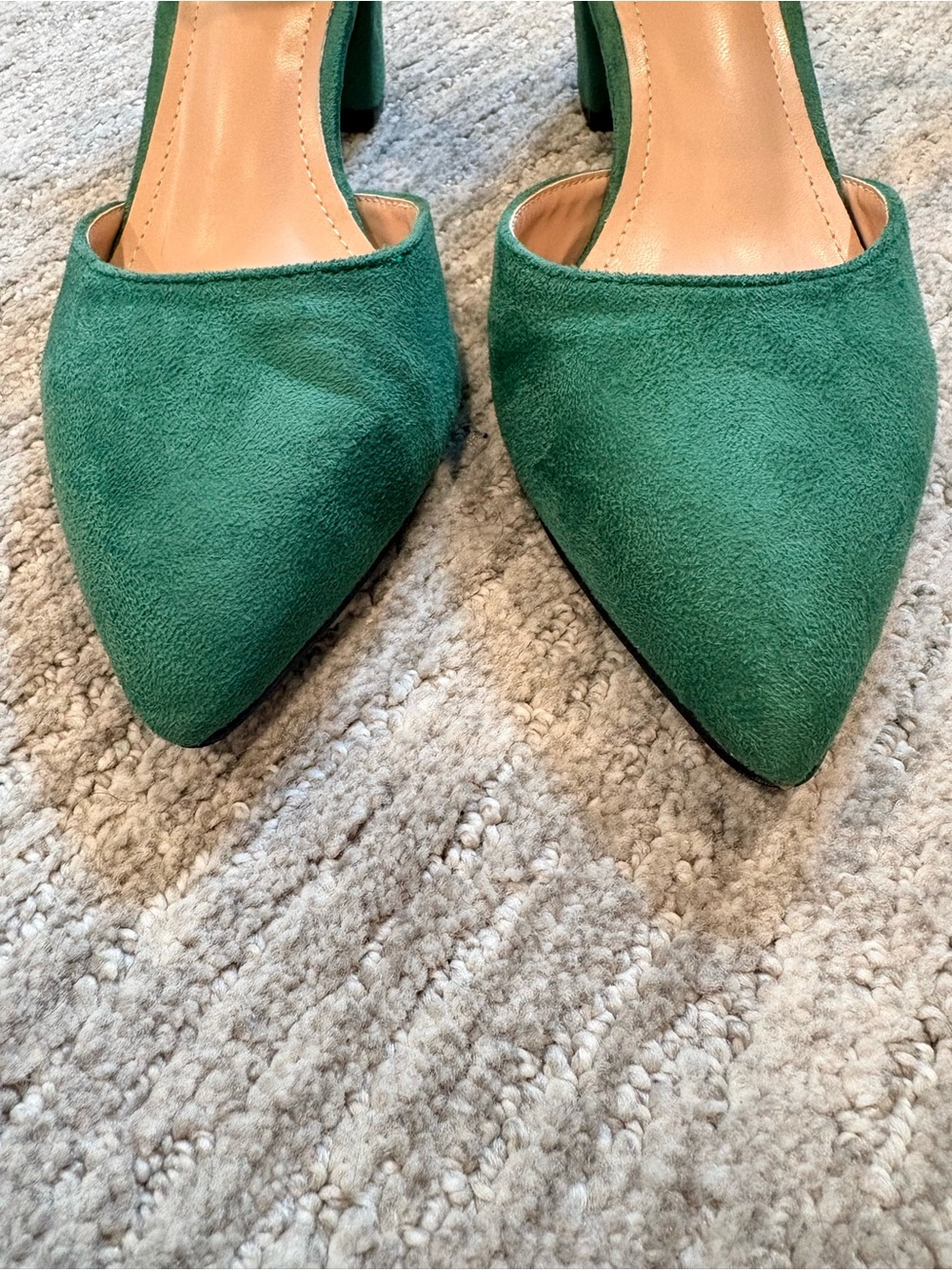 Emerald Green Suede Like Pointed Toe Ankle Strap Heels Size 40 - Picture 3 of 9